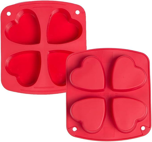 Webake Silicone Heart Mold 2.75" Heart Shaped Cake Pans, 4-Cavity Air Fryer Baking Pan Muffin Cupcake Mold for Baking, Soap, Egg Bites 2 Pack