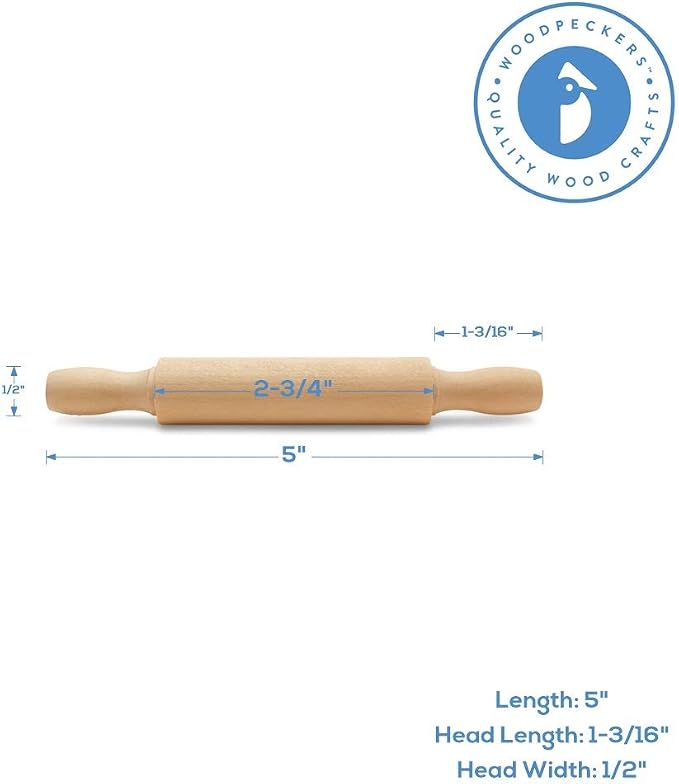 Wooden Mini Rolling Pin, 5 Inches Long, Pack of 50, Great for in The Kitchen and Crafting by Woodpeckers