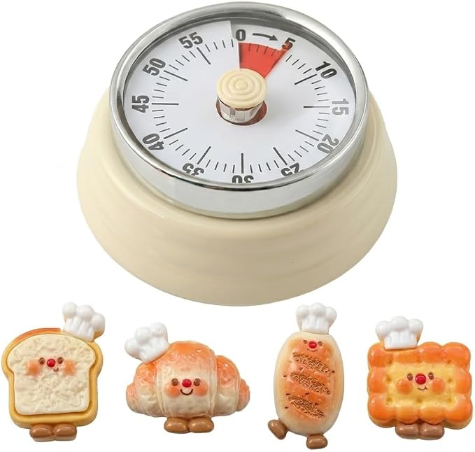 Magnetic Kitchen Timer with 4 Refrigerator Magnets Bundle, Stainless Steel Mechanical Wind Up 60-Minute Visual Countdown Alarm for Cooking, Baking, Study and Office (2.8 Inch)