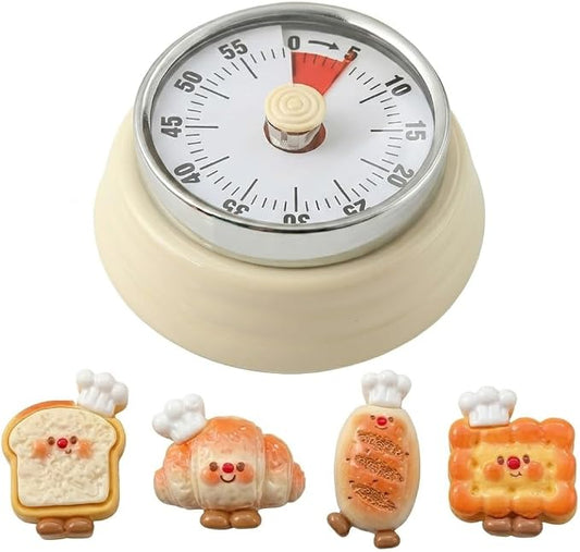 Magnetic Kitchen Timer with 4 Refrigerator Magnets Bundle, Stainless Steel Mechanical Wind Up 60-Minute Visual Countdown Alarm for Cooking, Baking, Study and Office (2.8 Inch)