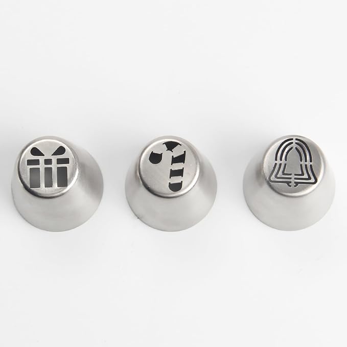 3PCS Christmas Russian Icing Tips Set, Stainless Steel Piping Nozzles for Cake, Cupcake Cookie Decorating – Includes 3 Creative Festive Frosting Tips with Christmas Designs