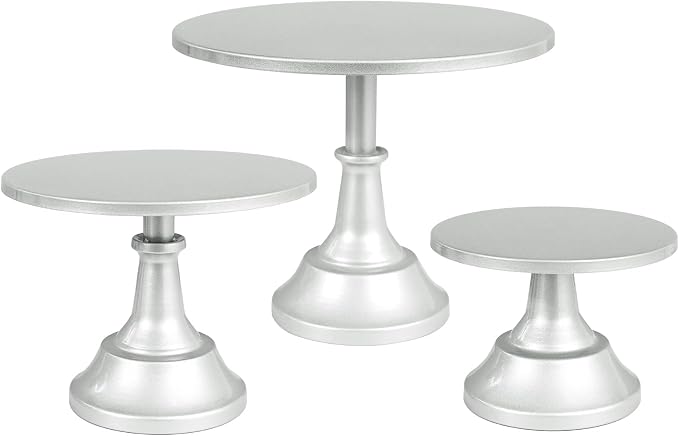 3 Pcs Cake Stand Set Metal Round Cake Holder Cupcake Stands 8/10/12 inch Silvery Dessert Display Stands Dessert Table Decorations for Birthday Parties, Baby Shower,Wedding Banquets and Anniversary