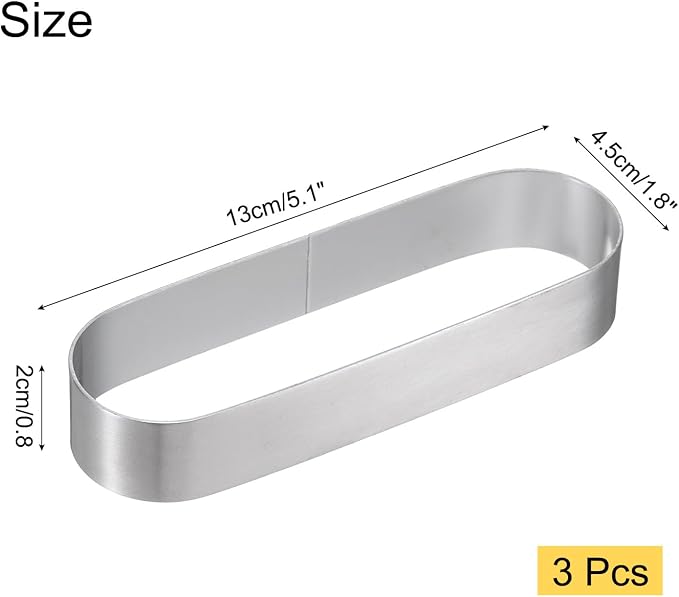 uxcell 3pcs Oval Cake Rings 5.1 x 1.8 Inch Stainless Steel Cake Pastry Molds Nonstick Baking Ring for Cake Dessert Molding, Mousse Pastries Making, Silver Tone
