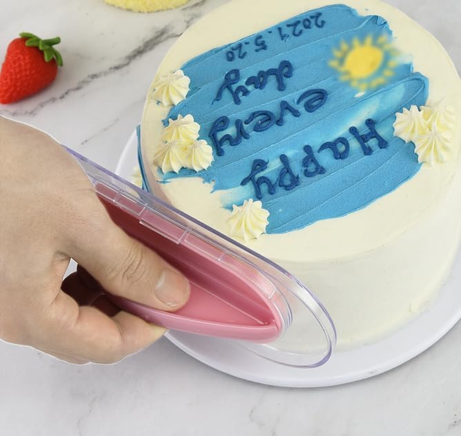 1pc 2-in-1 Cake Smoother Tool Scraper with Handle Detachable Cake Icing Trowel Fondant Icing Smoother Polisher Cake Icing Smoother Cake Surface Smoother for Cake Decorating, Pink, Clear Base