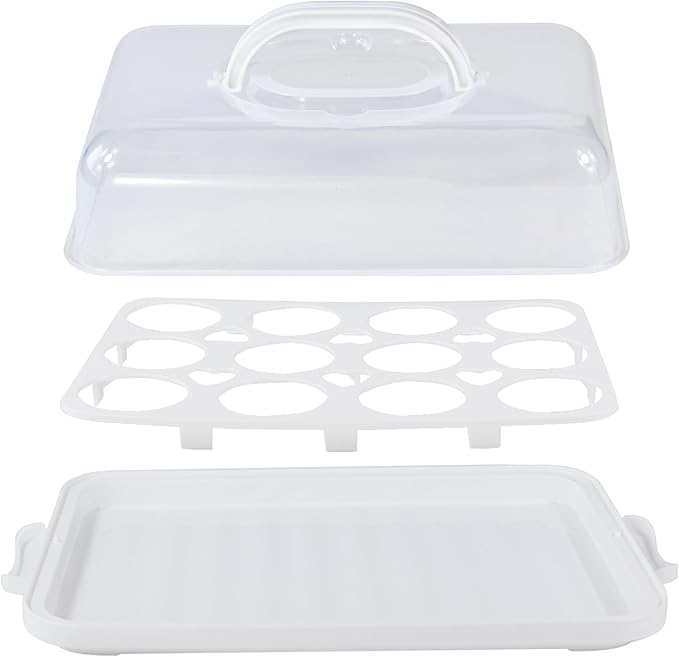 Cake Carrier with Lid, Cake Holder Cupcake Container for 12 Cupcakes 2 in 1 Portable Dessert Container for Pie Muffin Cobbler (White)