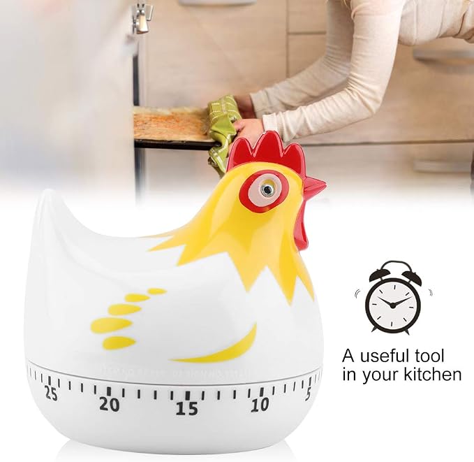 Joyzan Chicken Cartoon Kitchen Timer, Chick Hen Pattern Baking Countdown Mechanical Rotating Loud Alarm Mini Counters Timing Reminder Lovely Cute Manual Egg Animal Time Management Clock Home Study