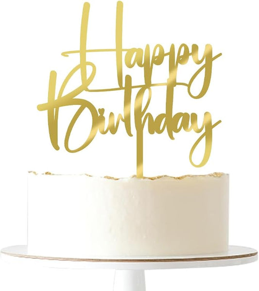 Acrylic golden Happy Birthday Cake Topper, Happy Birthday Cake Bunting Deco, Baby Gender Reveal Party/Anniversary PartyDecoration Supplies (Acrylic golden)