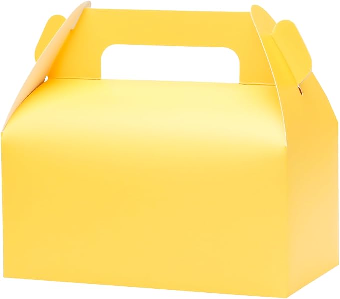 UnicoPak 30 Pack Yellow Party Favor Bag Boxes, Gable Gift Boxes for Candies Treats Goodies Cookies, Ideal for Yellow Party Favors, Themed Birthday Party, Valentine's Day, 6.5x3.5x3.5 Inches