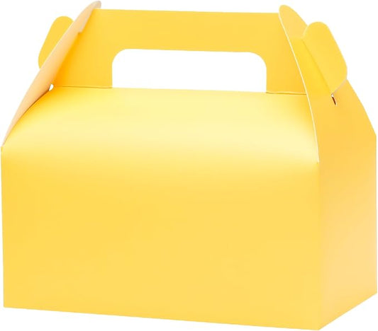 UnicoPak 30 Pack Yellow Party Favor Bag Boxes, Gable Gift Boxes for Candies Treats Goodies Cookies, Ideal for Yellow Party Favors, Themed Birthday Party, Valentine's Day, 6.5x3.5x3.5 Inches