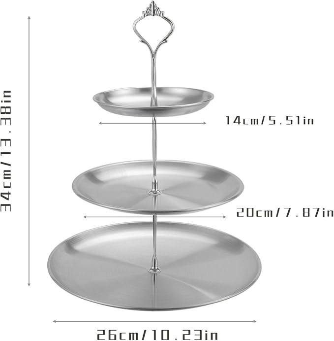 Stainless Steel 3 Tier Cupcake Stand, Tiered Trays Three Layer Cake Stand 3 Tier Serving Tray Platters for Pastry Dessert Candy Fruit Tea Party Wedding Platter (Silver)