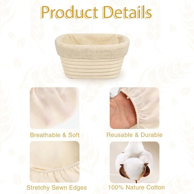 Bread Basket Liner Cloth 6 PCS 10 Inch Oval Bread Proofing Basket Cloth Liner Natural Rattan Banneton Basket Liner Proofing Cloth Sourdough Baking Dough Proofing Basket Cover for Home Baking Supplies