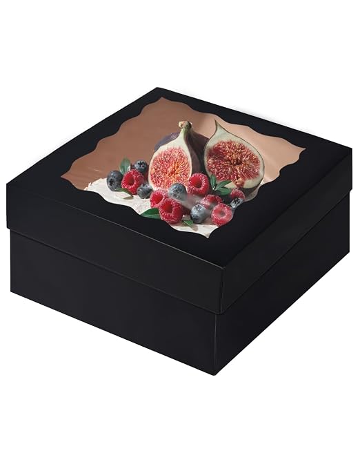 qiqee 12x12x6 Cake Box, 18 Sets Black Cake Box with Window ＆ 18 Sets 12" Cake Round Boards, 12inch Cake Containers, 10 Meters Silk Ribbon
