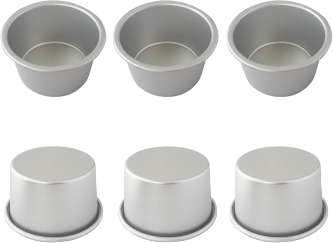 Aluminum Tart Pan Set, 6 PCS Popover Pan Single Serving Pastry, Large Muffin Pans, Baking Tool for Egg Tart, Yorkshire, Cupcake, Baba Au Rhum, Pot Pie (3.82x 2.95x 2.05 Inch)