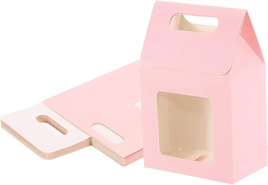 uxcell 12Pcs Gift Boxes, Favor Box with Clear Window and Handle, Stand Up Favor Treat Boxes for Candy, Cookies, Party Store, Packaging, Wedding, Pink