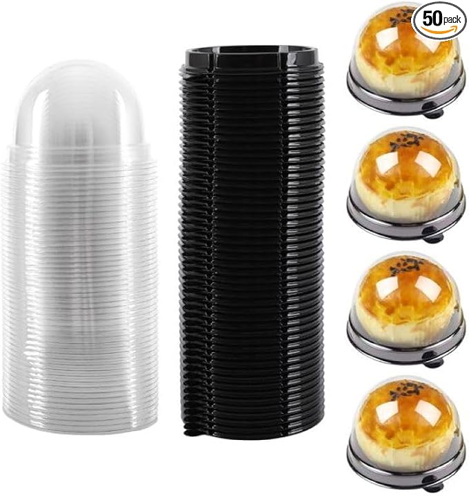 Hewnda 50 Pack 2 Inch Clear plastic mini cake box muffins box cookies cookies muffins dome box wedding birthday gift box(Black)