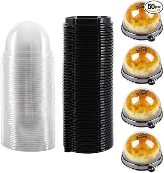 Hewnda 50 Pack 2 Inch Clear plastic mini cake box muffins box cookies cookies muffins dome box wedding birthday gift box(Black)