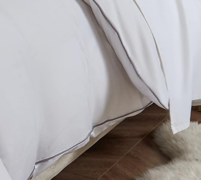DAUAOTO Twin/Twin XL Bedding Set - 1 Duvet Cover + 1 Pillow Sham, White with Decorative Grey Piping, Dorm Microfiber Bedding