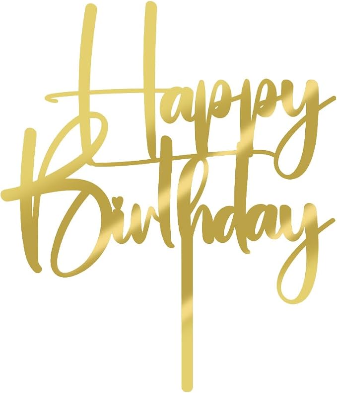Acrylic golden Happy Birthday Cake Topper, Happy Birthday Cake Bunting Deco, Baby Gender Reveal Party/Anniversary PartyDecoration Supplies (Acrylic golden)