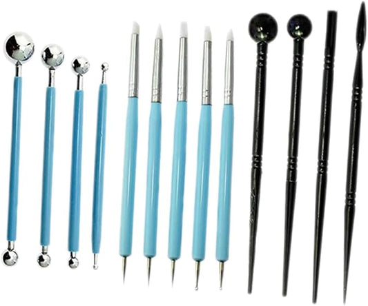 13 Pcs Fondant Sculpting Tools Set Cake Decoration Pen Kit Textured Pattern Rolling Sticks Food-Grade Plastic Modeling Tools for Cake and Pottery Crafting