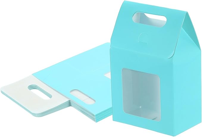 uxcell 12Pcs Gift Boxes, Favor Box with Clear Window and Handle, Stand Up Favor Treat Boxes for Candy, Cookies, Party Store, Packaging, Wedding, Blue