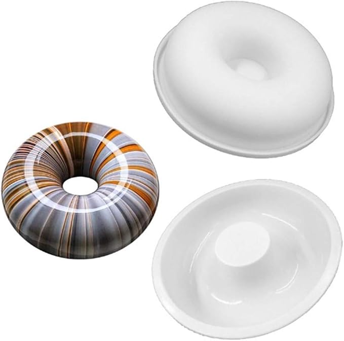 Hewnda 2-Pack 7 Inch X 1-1/2 Inch Round Silicone Donut Mould - Chocolate Mousse Mould - DIY Decorative Baking Tray - Baking Tools Cake Decorating Plate (white)