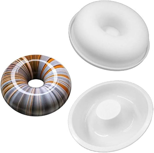 Hewnda 2-Pack 7 Inch X 1-1/2 Inch Round Silicone Donut Mould - Chocolate Mousse Mould - DIY Decorative Baking Tray - Baking Tools Cake Decorating Plate (white)