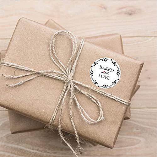 1000PCS Baked with Love Stickers for Baked Goods,1 Inch Small Round White Red Heart in Baking Floral Stickers Label Bakery Sticker for Packaging Canning Bottles,Cookie Bags