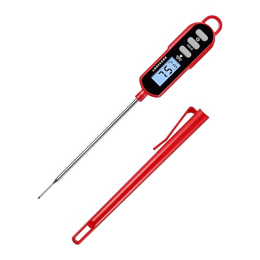 Lonicera Digital Cooking Thermometer for Bread Baking, 5" Probe, Instant Read 2-3s, IPX6 Waterproof Food Thermometer with Backlight, for Liquid, Water & Meat (Red)