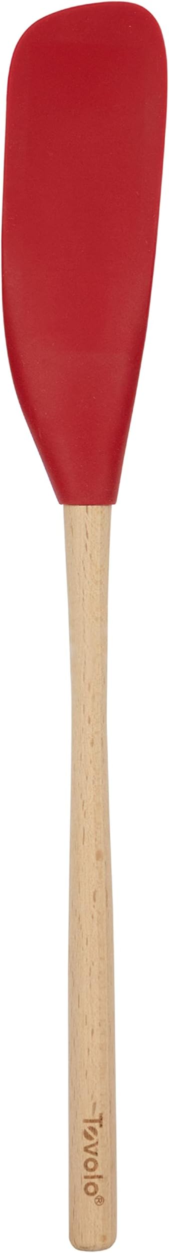 Tovolo Flex Core Jar Scraper With Wood Handle Long Silicone Spatula For Peanut Butter Jelly Jars, Heat Resistant BPA Free Long Handle Jar Spatula for Scraping Spreading Cayenne Red