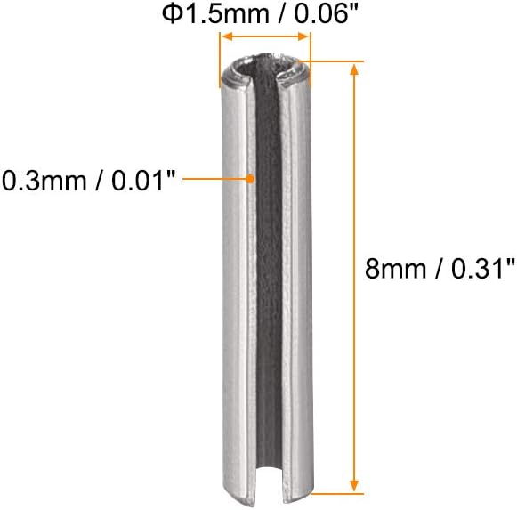 uxcell Slotted Spring Pin - M1.5 x 8mm 304 Stainless Steel Split Spring Roll Dowel Pins Plain Finish 20Pcs