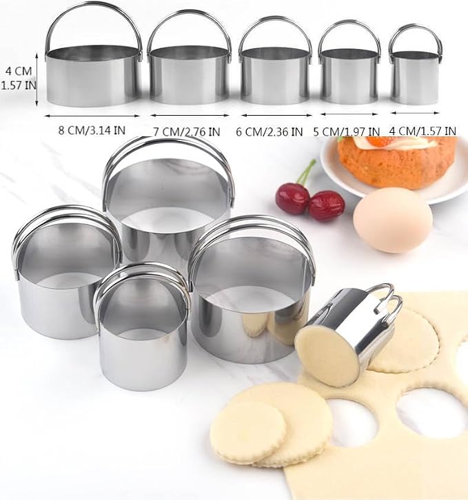Biscuit Cutter Set (5 Pieces/Set), Round Cutters Stainless Steel Biscuit Cutter with Handle in Graduated Sizes Round Shape Molds, Professional Baking Dough Tools