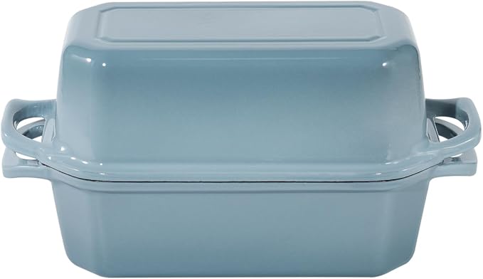 Flavehc Bread Pan Cast Iron Loaf Pan with Lid Bread Loaf Pan 8.5x4.5 Inch Loaf Pan Enameled Cast Iron Sourdough Loaf Pan, LightBlue