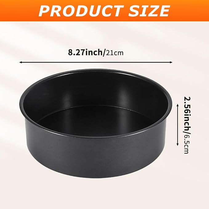 2 Pack 8.27 in Cake Pans, 2.56 in Deep, Straight Sided, Removable Bottom | Includes 2 pans with removable bottoms, No parchment paper included, Use baking sheet if seepage occurs
