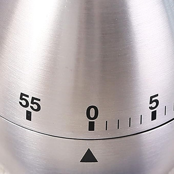 60 Minute Mechanical Kitchen Timer, Stainless Steel Egg Timer, Wind-Up Countdown 0-60 Min, No Batteries Needed, Silver, 2.36 x 2.95 in, for Cooking Baking Study