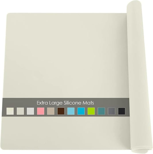 Extra Large Silicone Placemat, Food-Grade Flexible Silicone Mat Kids Non-Slip Dinner Placemat Waterproof Heat Insulation Countertop Protector Silicone Pastry Rolling Dough Mats 31.5x16.93'''Beige