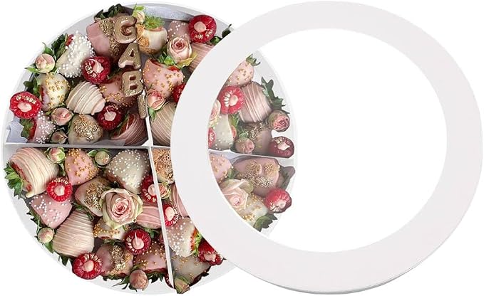 WENPACK 12.5" Cardboard Round Shaped Charcuterie Mache Flowers Packaging Strawberries Sweets Gift Box with Clear Lid (White, Round)