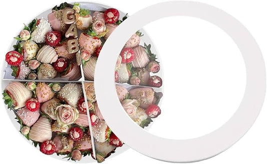 WENPACK 12.5" Cardboard Round Shaped Charcuterie Mache Flowers Packaging Strawberries Sweets Gift Box with Clear Lid (White, Round)