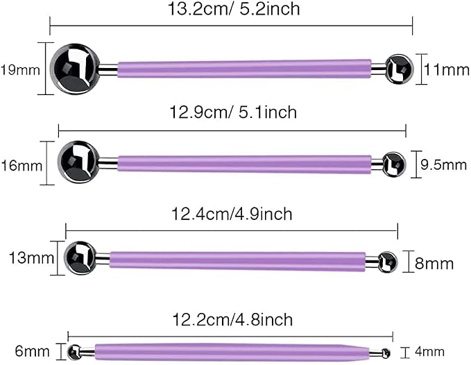 Cake Decorating Metal ball Fondant Tool, Hsxxf 4 PCS Clay Sculpting Tools for Cake Fondant Gum Paste Clay Ceramic Pottery (Purple)