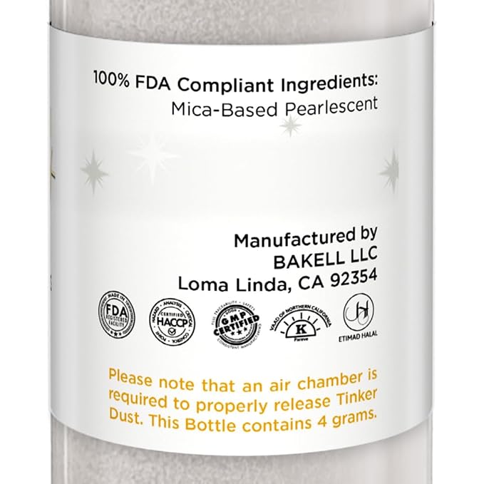 Bakell - White Tinker Dust (4g, 1x Mini Spray Pump) Edible Glitter for Food, Desserts, and Baked goods!