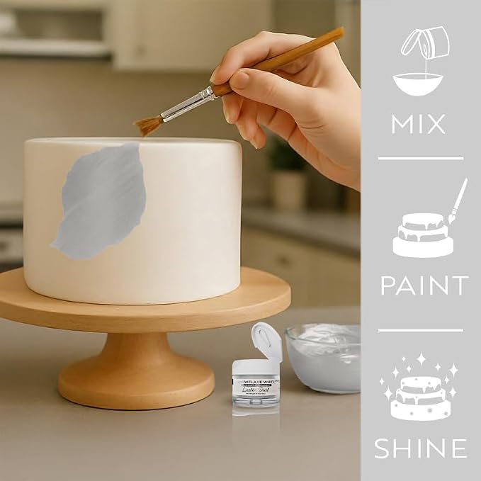 Luster Dust - Snowflake White (4g 1x Jar) | Edible Vegan Dust & Paint for Cake Decorating, Ice Cream, Desserts, Cocktails and Beverages by Bakell