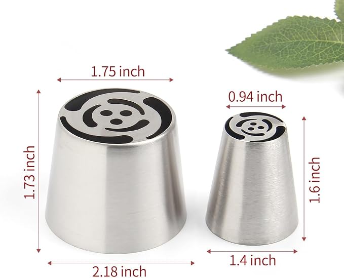 14 PCS Russian Piping Tips Set,Stainless Steel Icing Nozzles for Cake Decorating, Cream Flower Bouquet DIY Cookies, Desserts Baking Tools 1 XXL, 1 XL, 1 Medium Leaf, 10 Piping Bags, 1 Brush