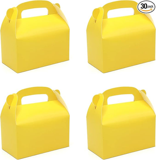 30-Pack Yellow Party Favor Treat Boxes Goodie Candy Gable Box | Paper Gift Boxes with Handles Perfect for Construction and Chic Yellow Submarine Party Decoration Supplies
