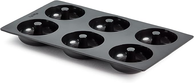 Lékué Platinum Silicone Donut Mold | 6 Non-Stick Holes For Baking - No Grease Needed | Pop-Out Oven Cake Molds | Heat-Resistant, Freezer Safe, Microwave Safe, Dishwasher Safe | Black