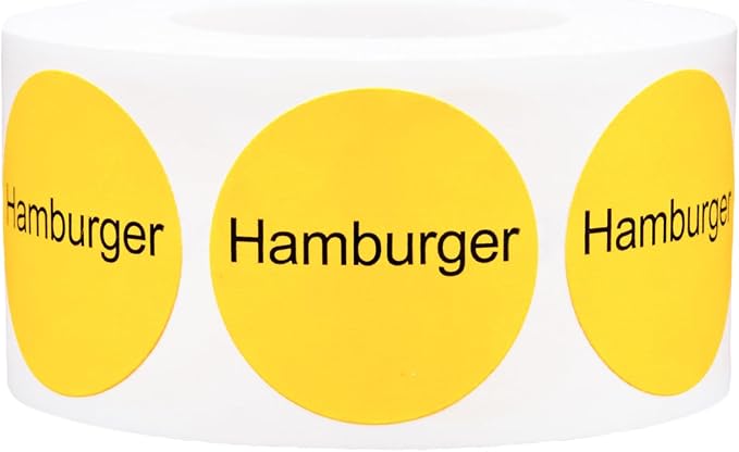 Yellow with Black Hamburger Circle Dot Adhesive Stickers, 1 Inch Round Labels, 500 Total Stickers