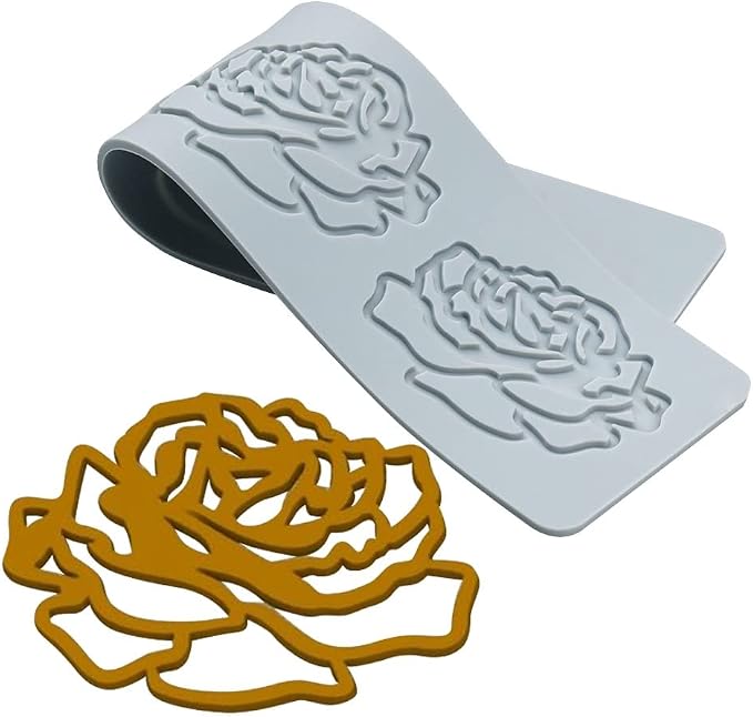 TUKE 3D Leaves Silicone Molds Flower Cake Fondant Mat Bee Leaf Pastry Moulds Rose Impression Chocolate Hollow Lace Mold (Rose_13x2.8x0.12inch_E)
