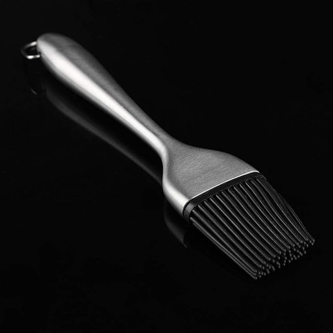 BBQ Oil Brush with Silicone Filaments | High Temp Pastry & Baking Brush | Stainless Steel Handle for Grilling/Cakes/Pancakes | Dishwasher Safe & Hanging Design