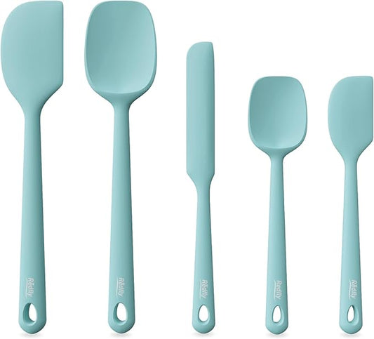 Redfly Silicone Spatula Set, 5 Piece Food Grade Silicone Cooking Utensils Set, Rubber Spatula Heat Resistant Nonstick for Baking, Cooking, Kitchen Utensils Dishwasher Safe Green