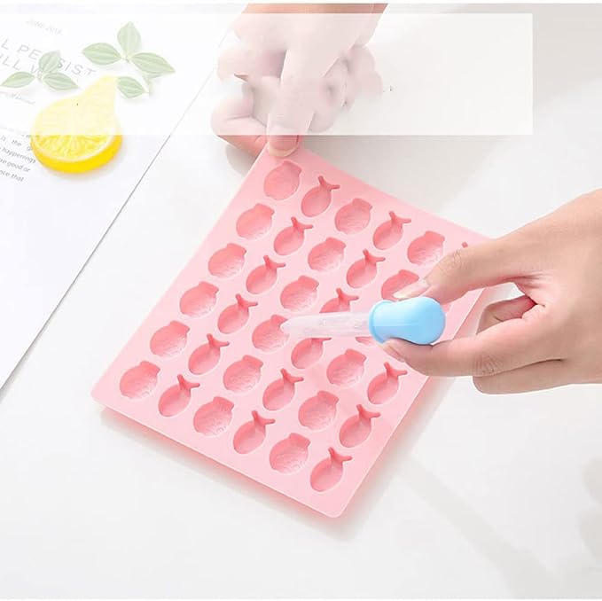 Cartoon Animals Silicone Molds for Chocolate, Heart Shape Non-Stick Silicone Gummy Candy Molds Bee Ice Cube Tray Gelatin Biscuit Cookie Baking Mold (Pink,Fish Theme)