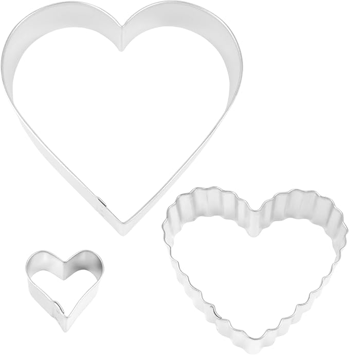R&M International 3-Piece Love and Hearts Cookie Cutter Set. Includes Heart, Fluted Heart and Mini Heart Cookie Cutter