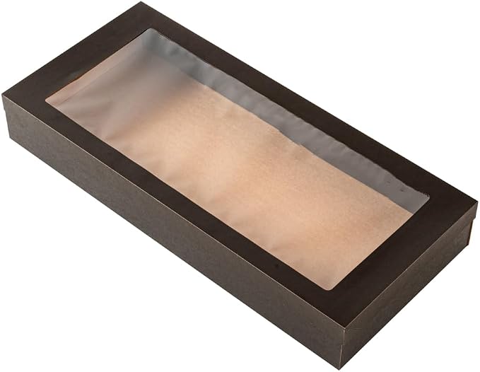 Restaurantware Cater Tek 22.2 x 10 x 3.2 Inch Baked Goods Boxes 100 Greaseproof Pastry Boxes - Window Lids Insert Tab Lock Black Paper Catering Boxes Easy Assembly For Charcuterie Or Cupcakes
